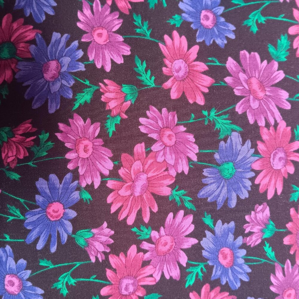 #606 Les Jardins Hoffman Fabrics Florals on Black Cotton New 3 1/4+ Yards